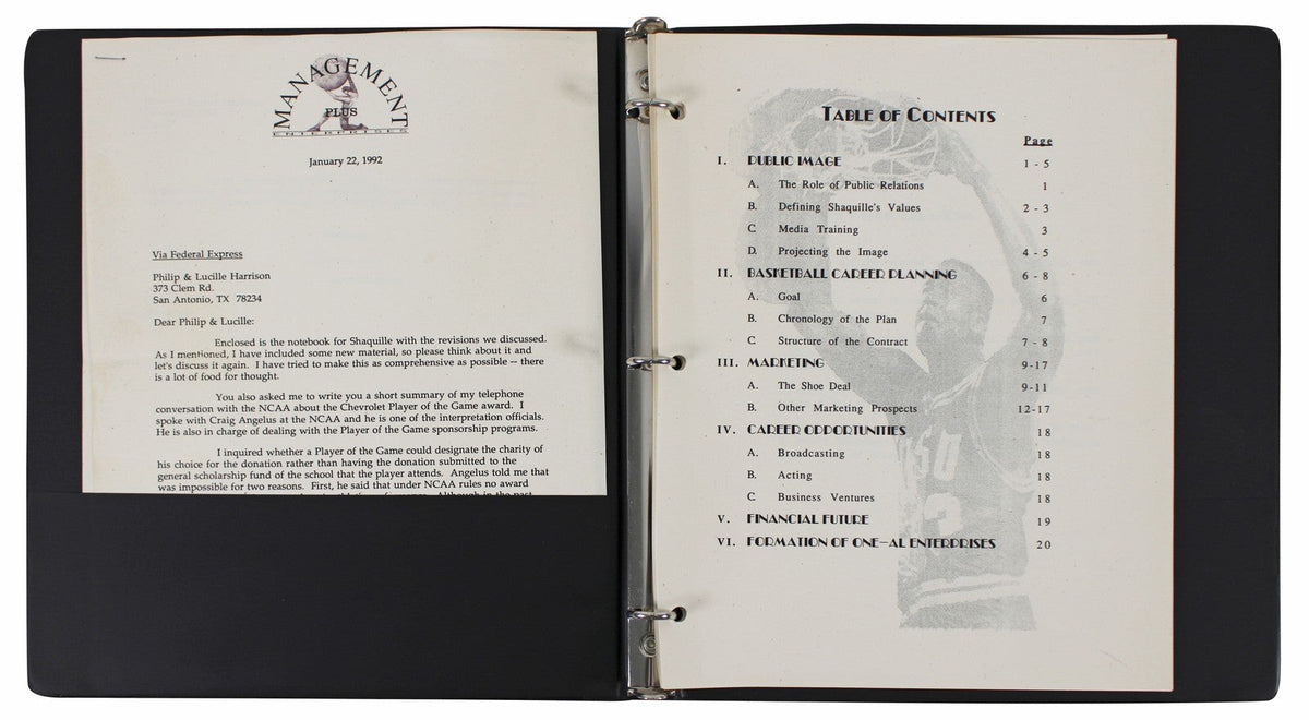 Shaquille O'Neal Signed 1988 Agency Road Map Presentation Binder Letter BAS