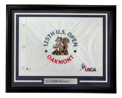 Collin Morikawa Signed Framed 125th PGA US Open Golf Flag BAS