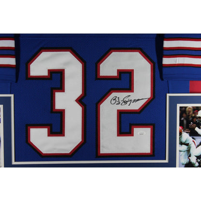 OJ Simpson Autographed Pro Style Blue XL Framed Jersey 35x43 Beckett 53079