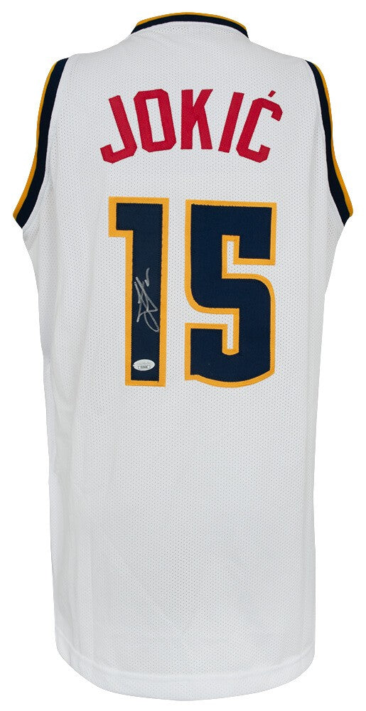 Nikola Jokic (NUGGETS) Signed White Custom Basketball Jersey - (JSA COA)