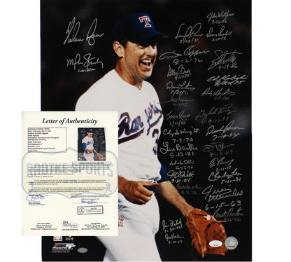 N Ryan, G Perry, J Palmer Multi-Signed TX Rangers Unframed 16x20 Photo - 27 sigs