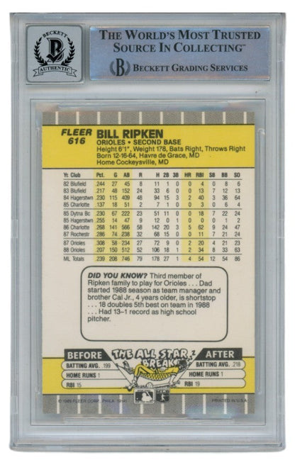 Bill Ripken Autographed 1989 Fleer 616 Black Box Trading Card Slab Beckett 52683