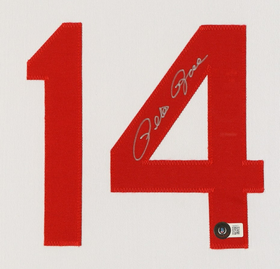 Pete Rose Signed 35x43 Framed Cincinnati Reds Jersey (Beckett) All Time Hit King