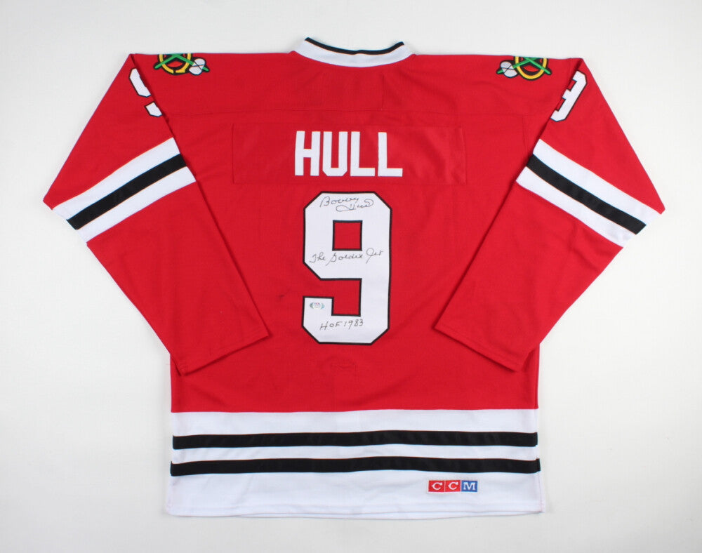 Bobby Hull Signed Chicago Blackhawks 2xInscibed "The Golden Jet & HOF 83" (PSA)