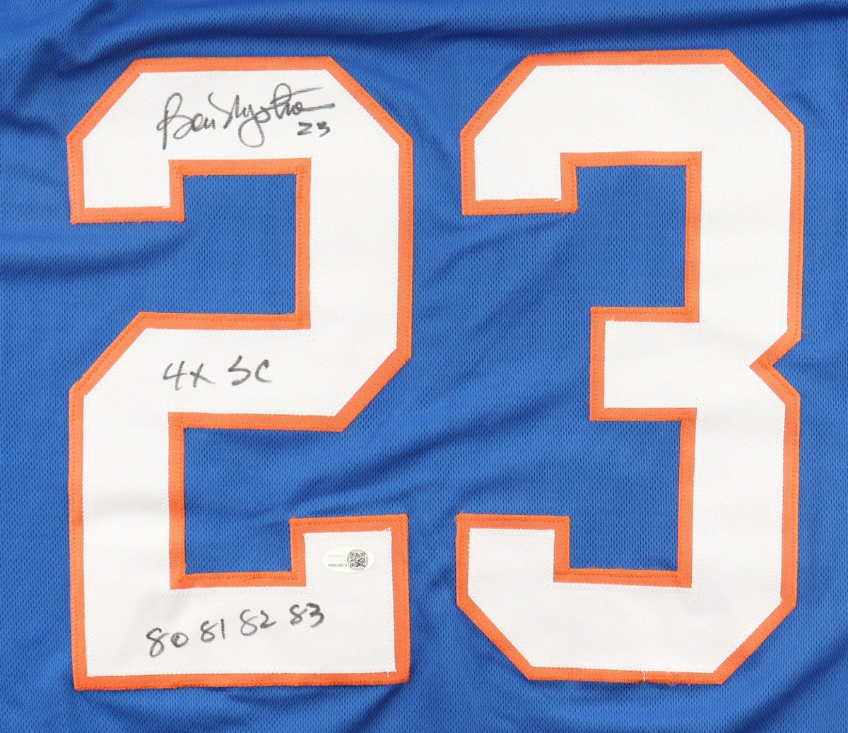 Bob Nystrom Signed New York Islanders Jersey Insc."4xSC" & "80, 81, 82, 83"(JSA)