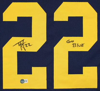 Michigan Ty Law "Go Blue" Signed Navy Blue Pro Style Framed Jersey BAS Witnessed