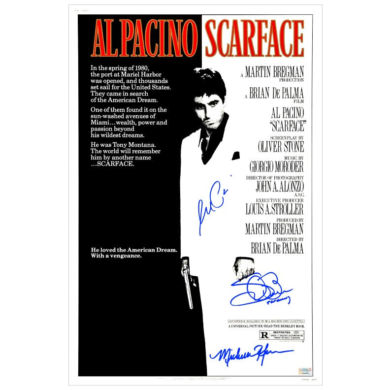 Al Pacino, Michelle Pfeiffer Steven Bauer Autographed 1983 Scarface 16x24 Poster