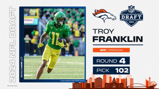 Troy Franklin Signed Denver Broncos Pro Cut Jersey (Beckett) 2024 Rnd Pck Oregon