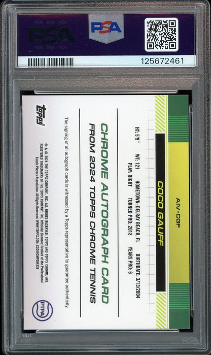 2024 Topps Chrome Sapphire Tennis Purple /10 Coco Gauff Auto RC PSA 9 MINT