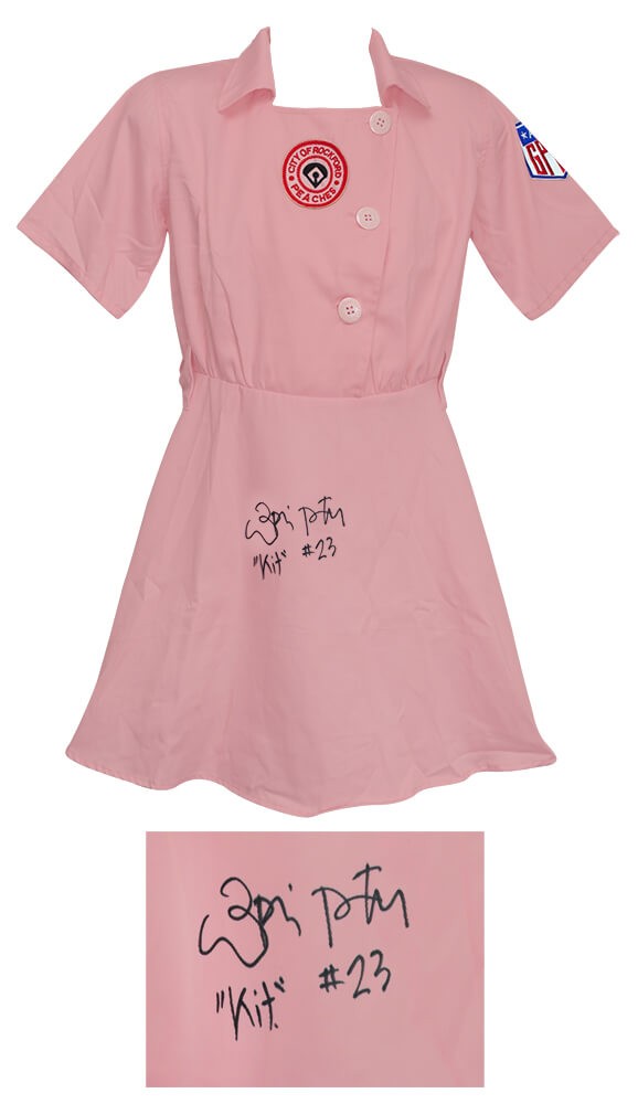 Lori Petty Signed Rockford Peaches Pink Costume Baseball Jersey w/Kit - (SS COA)