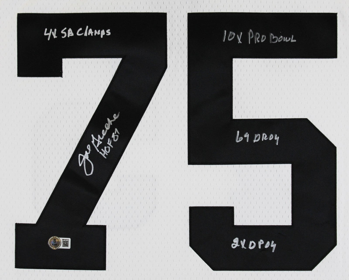 Steelers Joe Greene "Career Stat" Signed White M&N TB Jersey BAS Witnessed