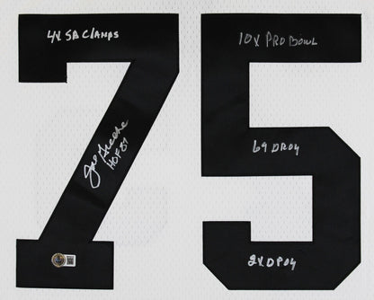 Steelers Joe Greene "Career Stat" Signed White M&N TB Jersey BAS Witnessed