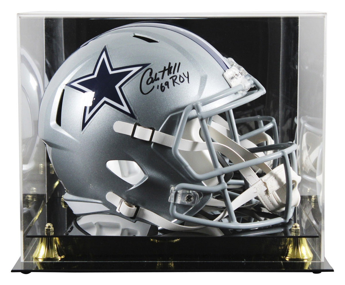 Cowboys Calvin Hill "ROY 1969" Signed Full Size Speed Rep Helmet W/ Case BAS Wit
