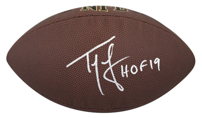 Patriots Ty Law "HOF 2019" Signed Wilson Super Grip Football W/ Case BAS Witness
