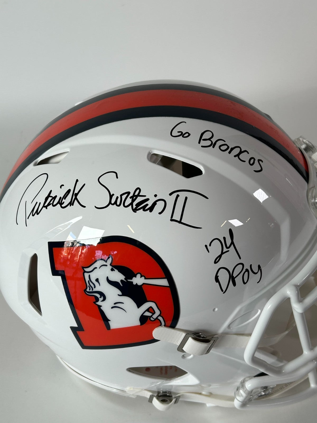 Patrick Surtain II Autographed/2X Inscribe Pro Snowcapped Broncos Helmet BAS COA