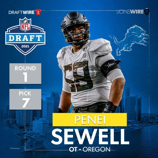 Penei Sewell Signed Detroit Lions Alternate Jersey Beckett 2021 #7 Draft Pick OT