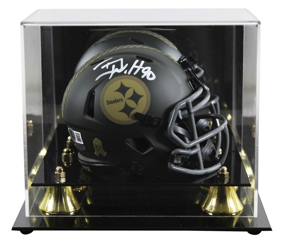 Steelers T.J. Watt Signed Salute to Service IV Speed Mini Helmet W/ Case BAS Wit