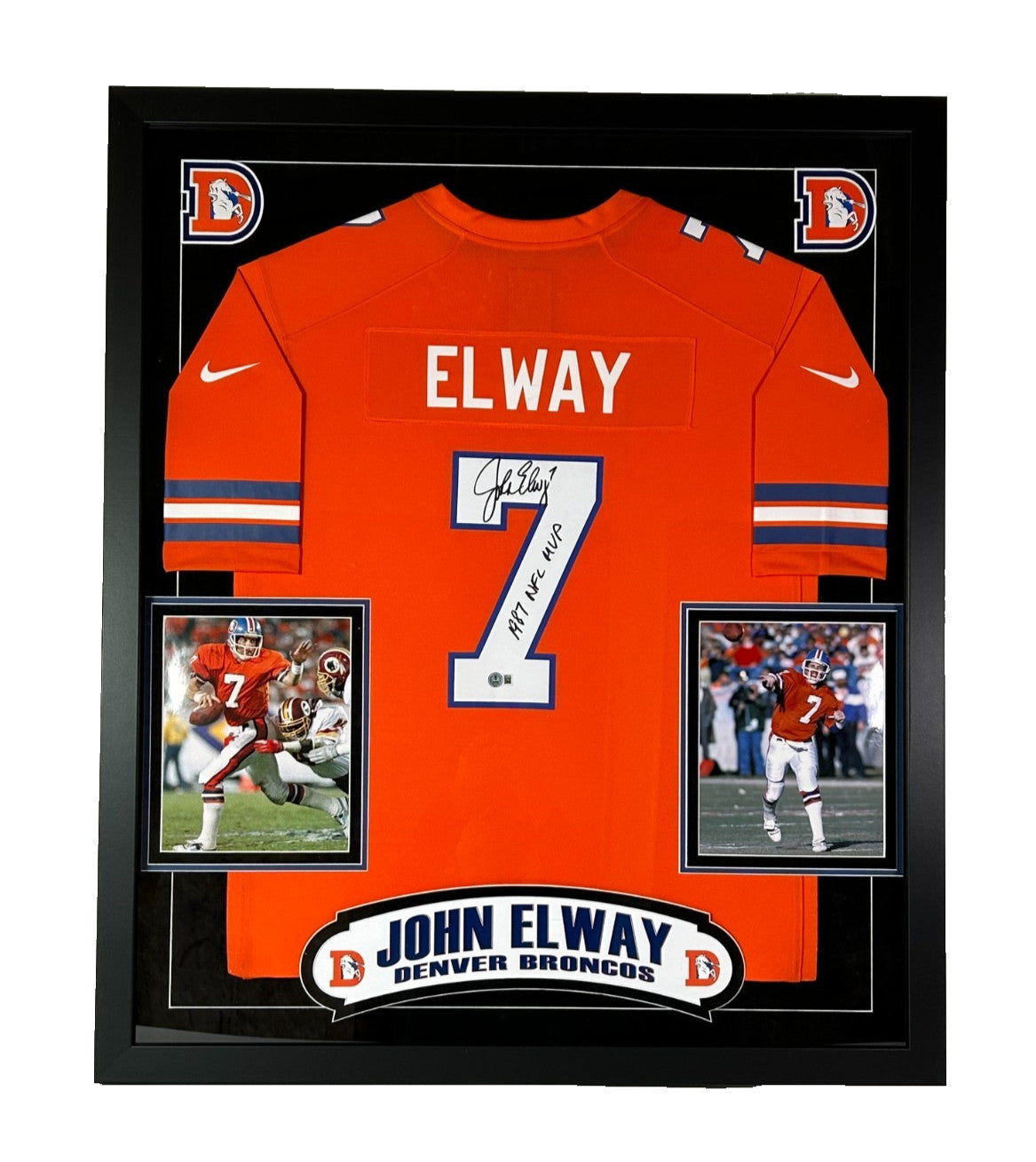 John Elway Autographed/Inscribed "1987 NFL MVP" DLX Framed Nike Broncos JSY BAS