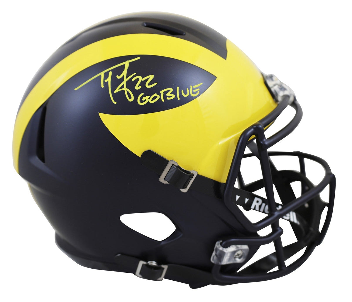 Michigan Ty Law "Go Blue!" Signed Riddell Full Size Speed Rep Helmet BAS Wit