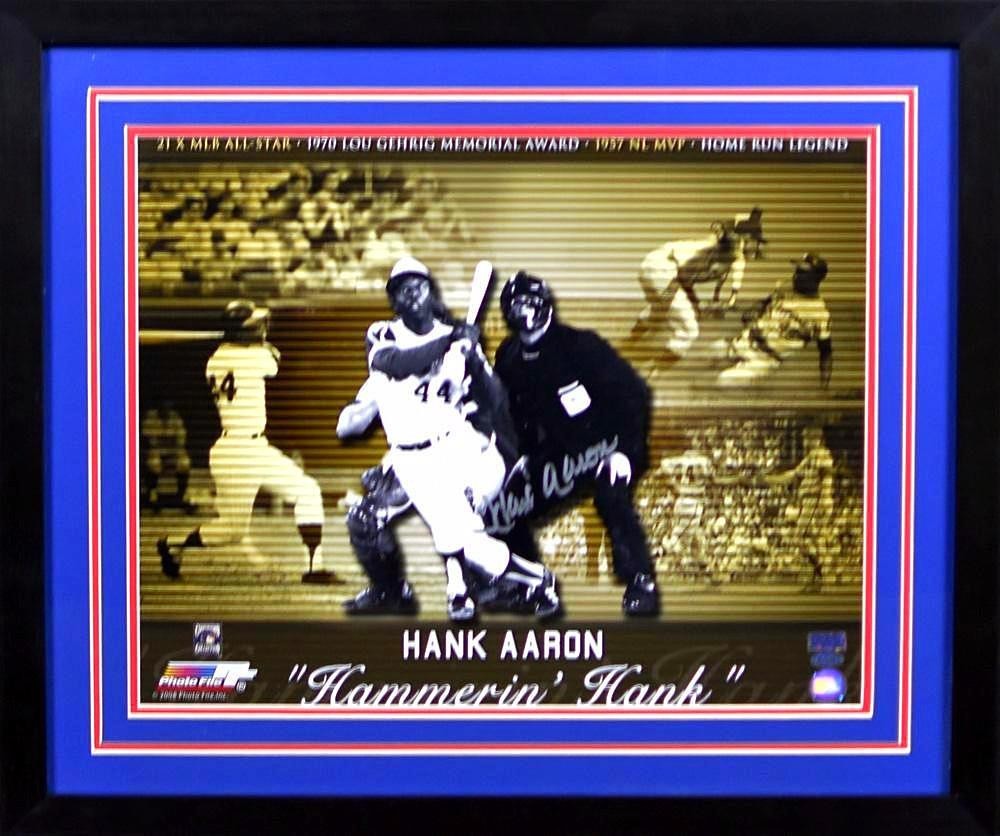 HANK AARON SIGNED ATLANTA BRAVES HOME RUN RECORD 16x20 FRAMED PHOTO STEINER