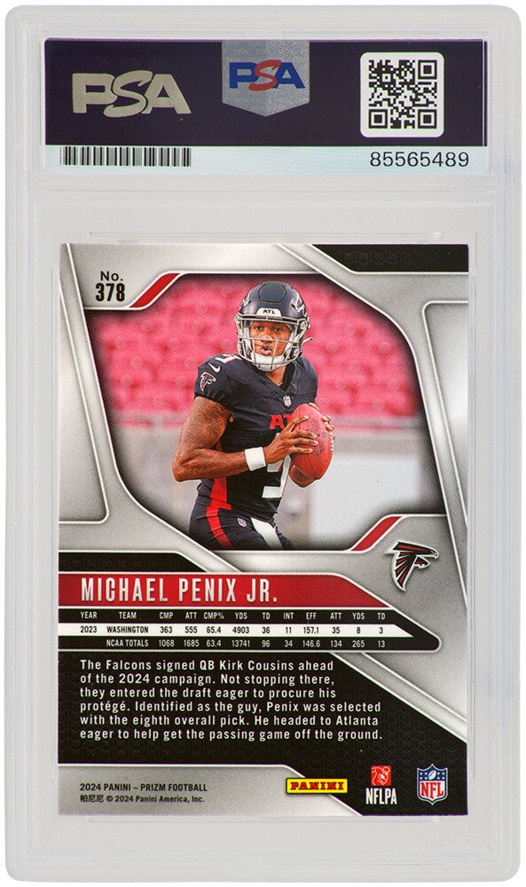 Michael Penix Jr. Signed Falcons 2024 Panini Prizm RC Card #378 -(PSA / Auto 10)