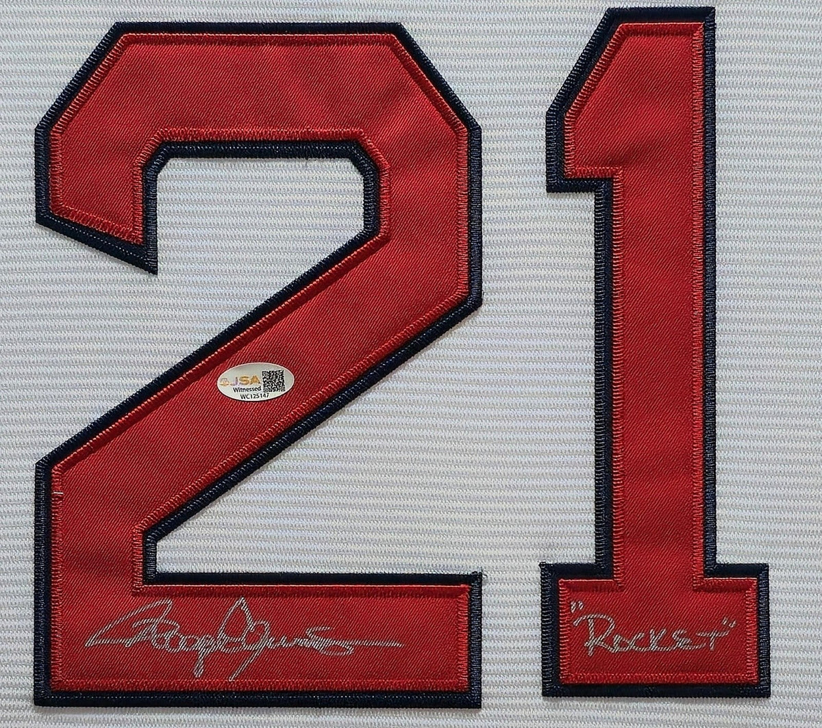 FRAMED SUEDE ROGER CLEMENS AUTOGRAPHED SIGNED BOSTON RED SOX JERSEY JSA COA