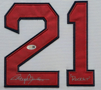 FRAMED SUEDE ROGER CLEMENS AUTOGRAPHED SIGNED BOSTON RED SOX JERSEY JSA COA