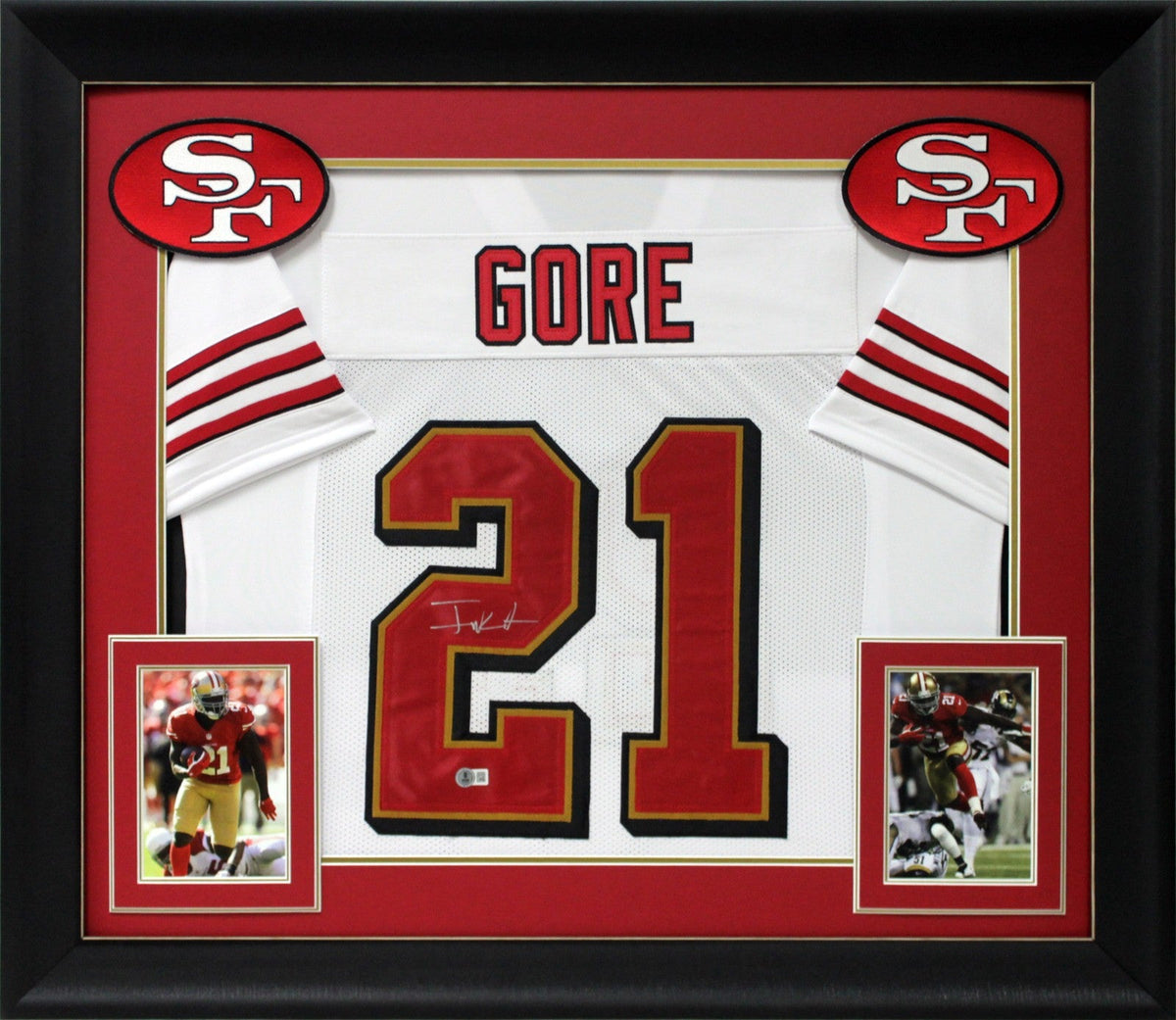Frank Gore Authentic Signed White Pro Style Framed Jersey BAS Witnessed 2