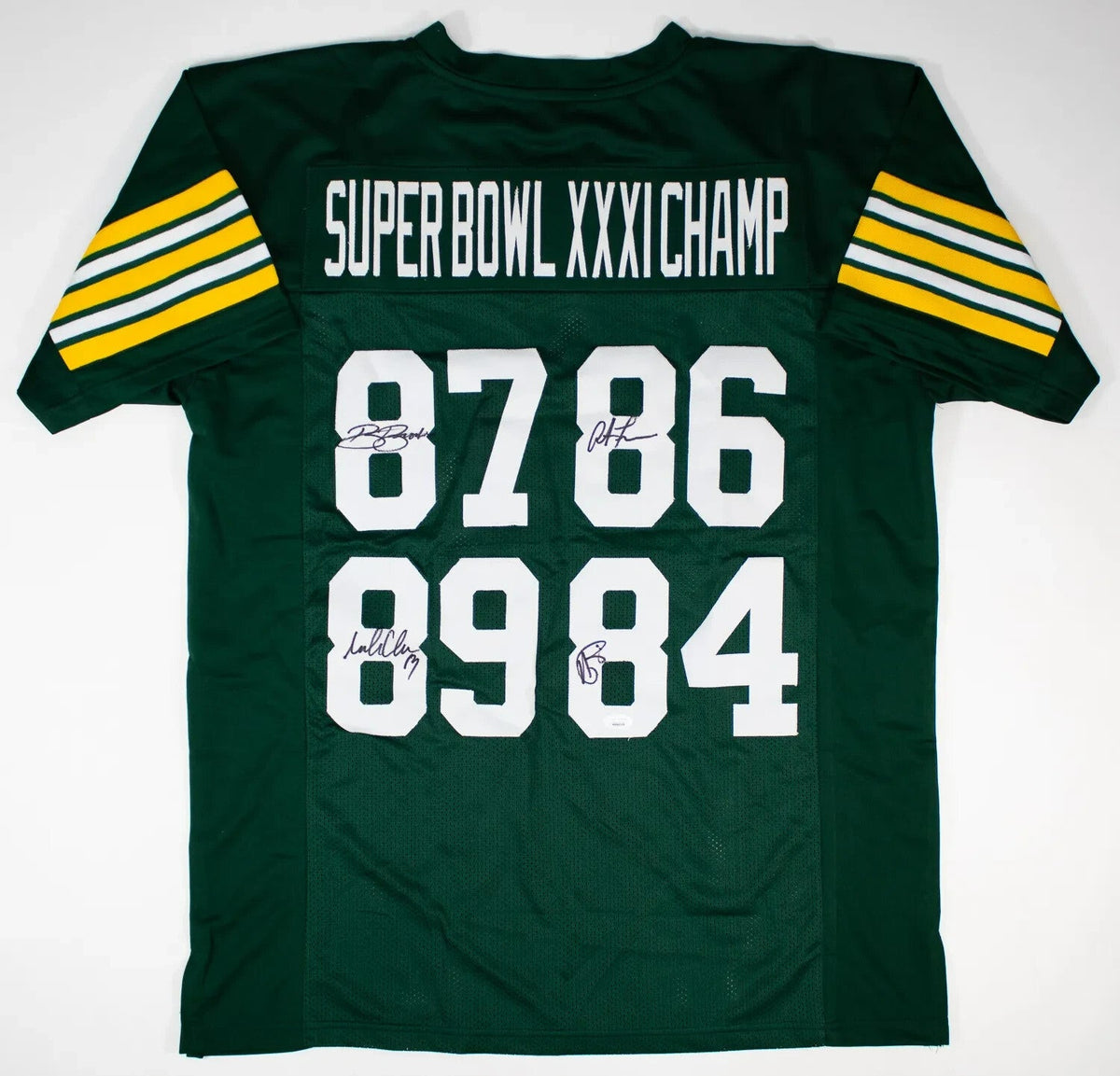 Super Bowl XXXI Packers Jersey Signed 4/ Freeman, Rison, Brooks & Chmura JSA COA