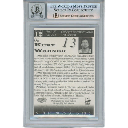 Kurt Warner Autographed 1997 Iowa Barnstormers #12 Trading Card Beckett 50107
