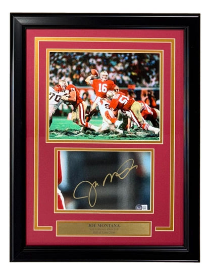 Joe Montana Signed Framed Cut Signature w/ 8x10 San Francisco 49ers Photo BAS