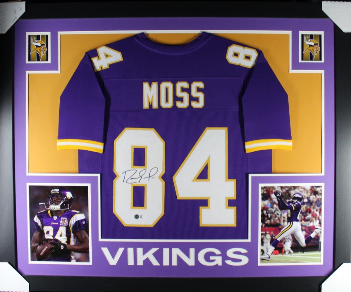 Randy Moss Autographed Pro Style Purple XL Framed Jersey 35x43 Beckett 51232