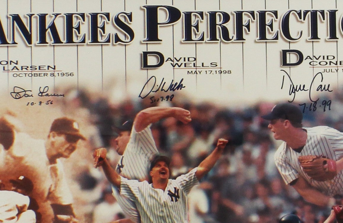 David Cone, Don Larsen, and David Wells Signed New York Yankees Framed Photo