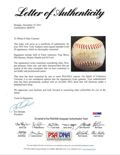 1955 Yankees (29) Mickey Mantle, Phil Rizzuto, Yogi Berra & Ed Ford Signed
