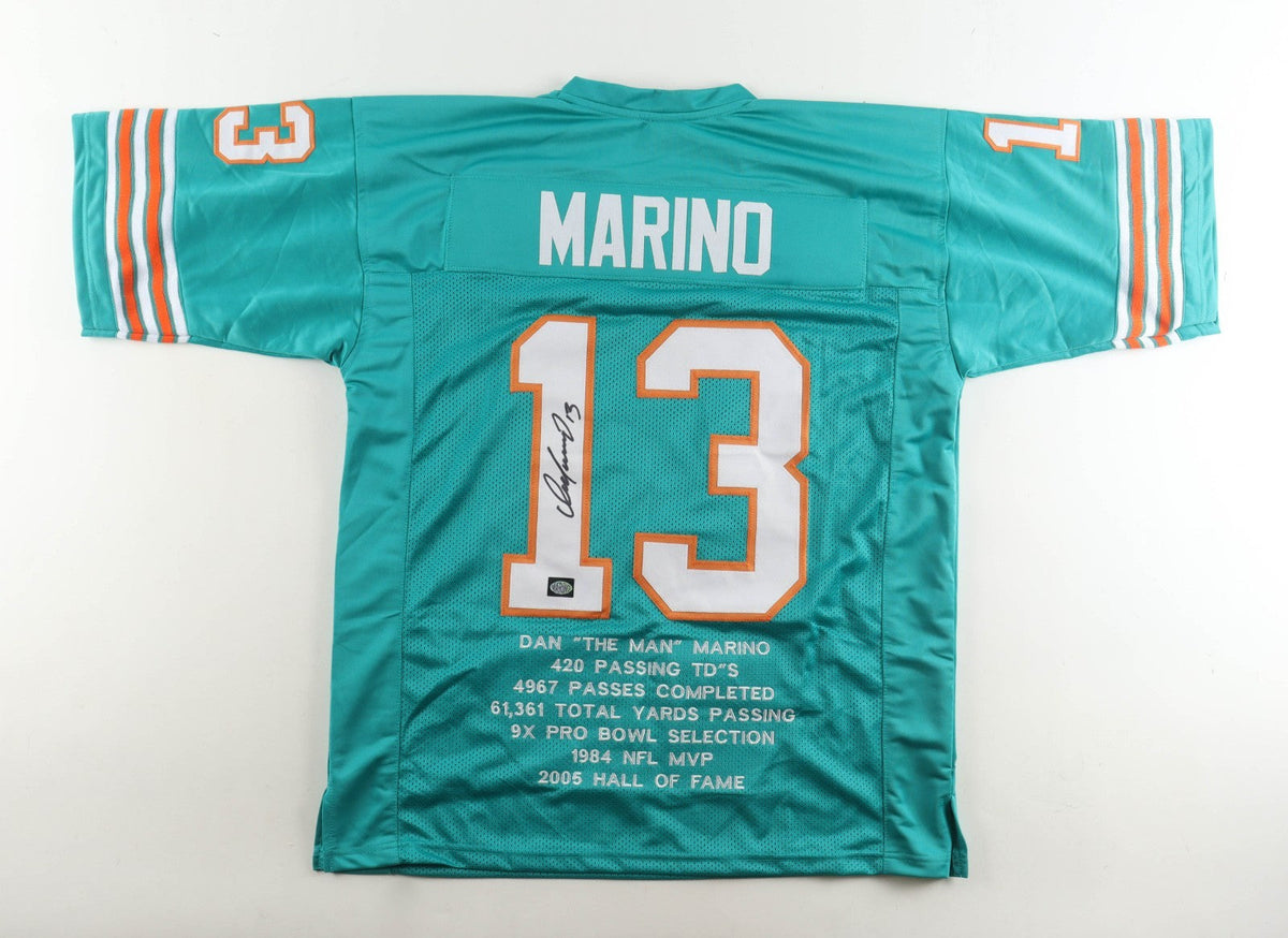Dan Marino Signed Miami Dolphins Career Highlight Stat Jersey (Marino) HOF Q.B.