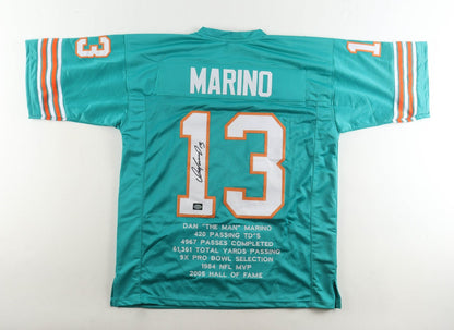Dan Marino Signed Miami Dolphins Career Highlight Stat Jersey (Marino) HOF Q.B.