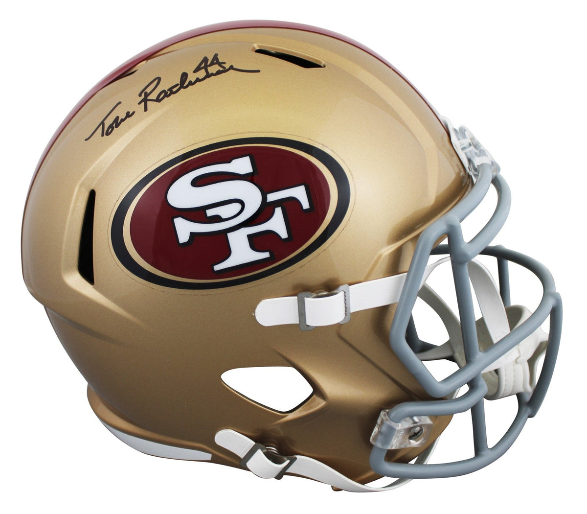 49ers Tom Rathman Signed Full Size Speed Rep Helmet W/ Case BAS Witnessed