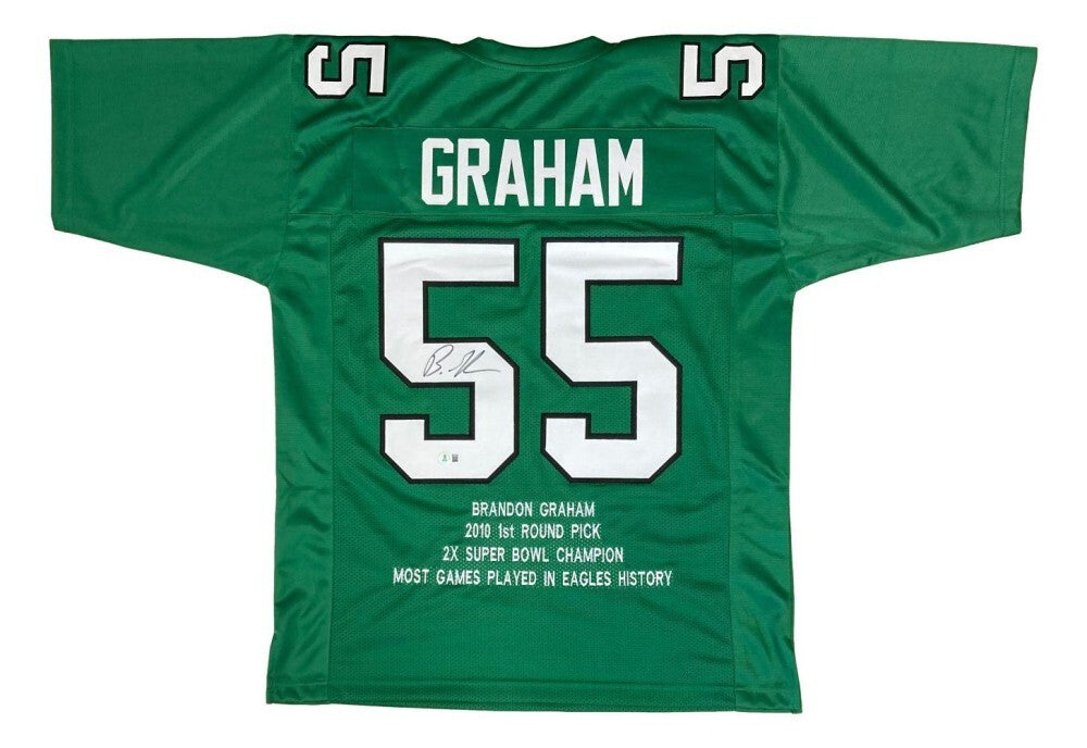 Brandon Graham Signed Philadelphia Eagles Career Stat Green Jersey Beckett