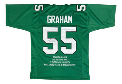 Brandon Graham Signed Philadelphia Eagles Career Stat Green Jersey Beckett