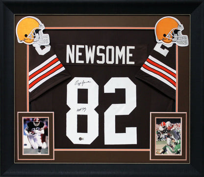 Ozzie Newsome "HOF 99" Signed Brown Pro Style Framed Jersey BAS Witnessed