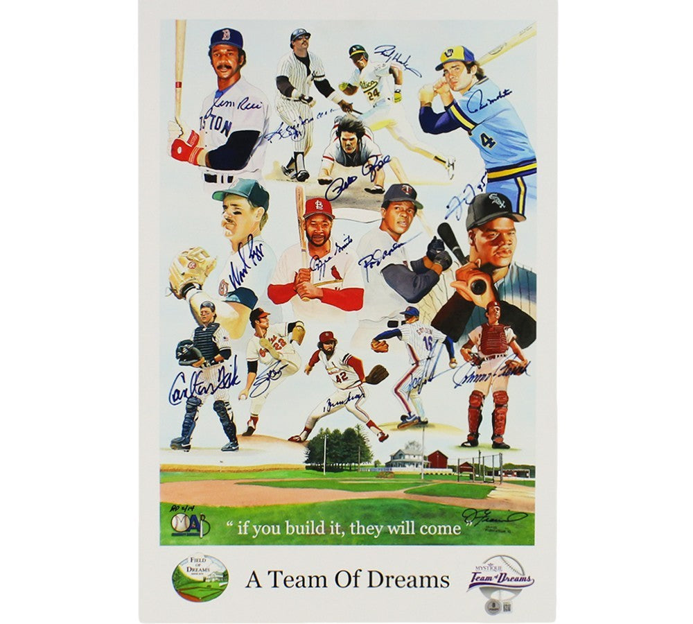 J Rice, R Jackson, R Henderson Signed #3A Team of Dreams 16x23 MLB Print 14 Sigs