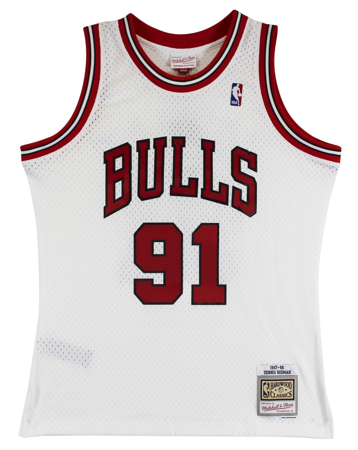 Bulls Dennis Rodman "HOF 2011" Signed White M&N HWC Swingman Jersey BAS Witness