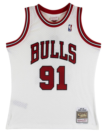 Bulls Dennis Rodman "HOF 2011" Signed White M&N HWC Swingman Jersey BAS Witness