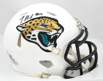 Travis Hunter Autographed Jaguars Alt 2024 Speed Mini Helmet - Beckett W Holo