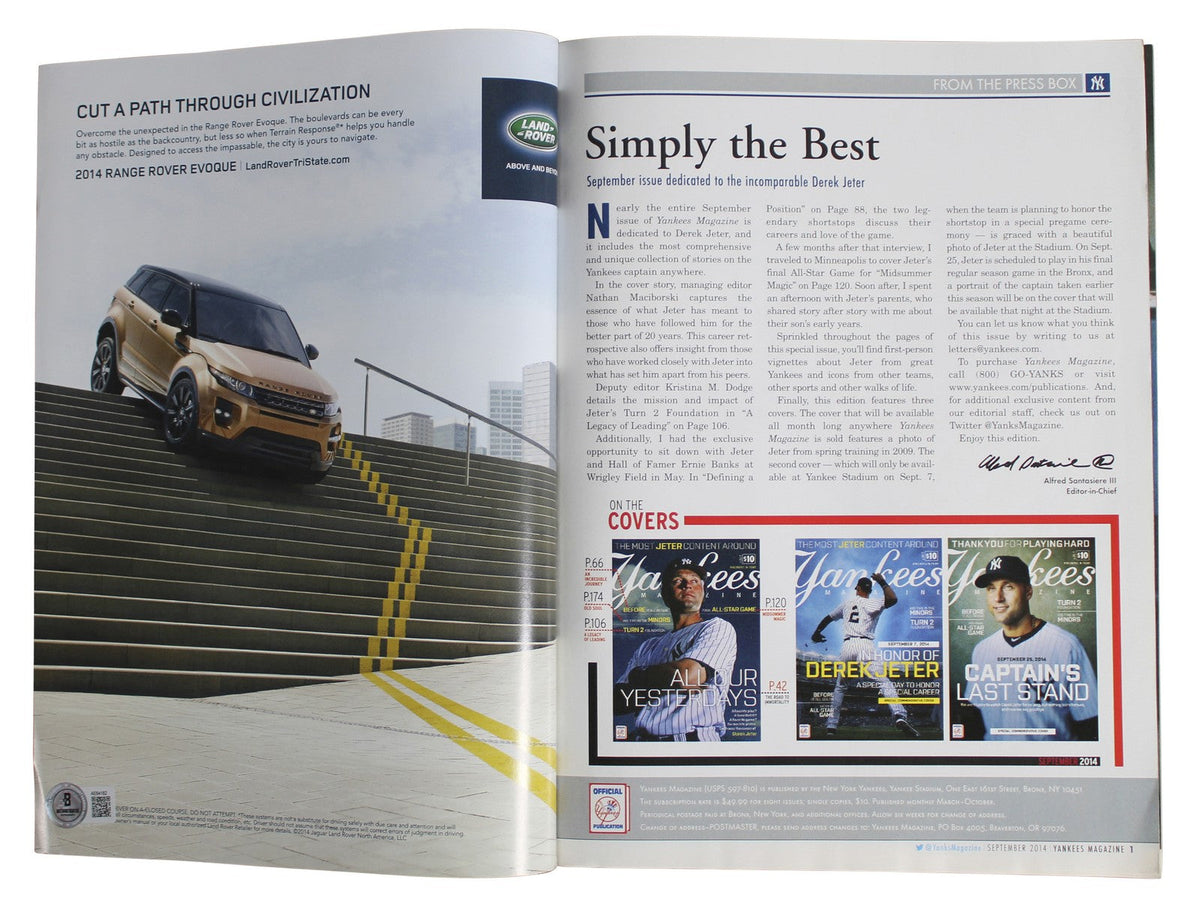 Yankees Derek Jeter Signed September 2014 Yankees Magazine MLB & BAS #AE64182