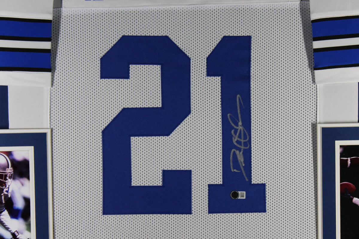 Deion Sanders Autographed Pro Style White XL Framed Jersey 35x43 Beckett 51237
