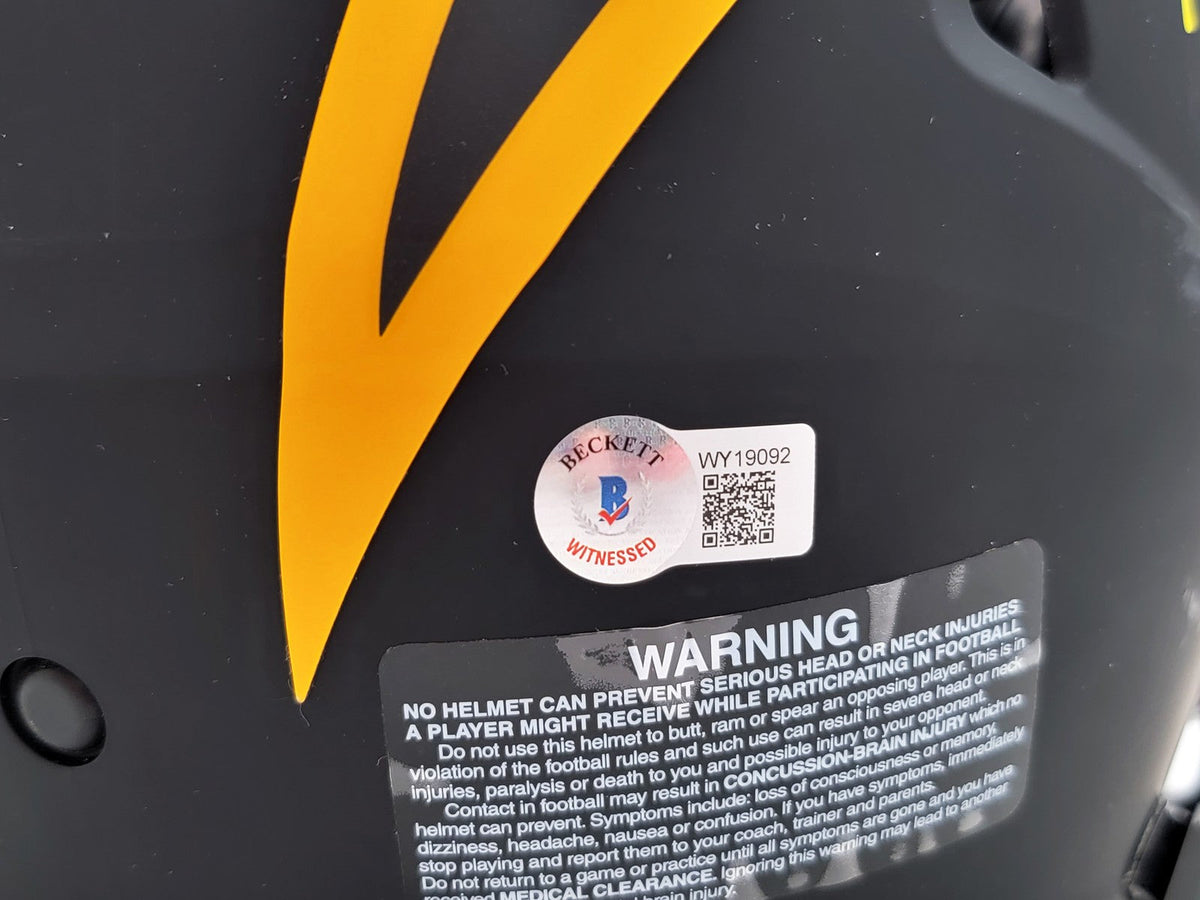 Justin Herbert Auto Chargers Eclipse Black Full Size Helmet 2020 NFL OROY Scuff