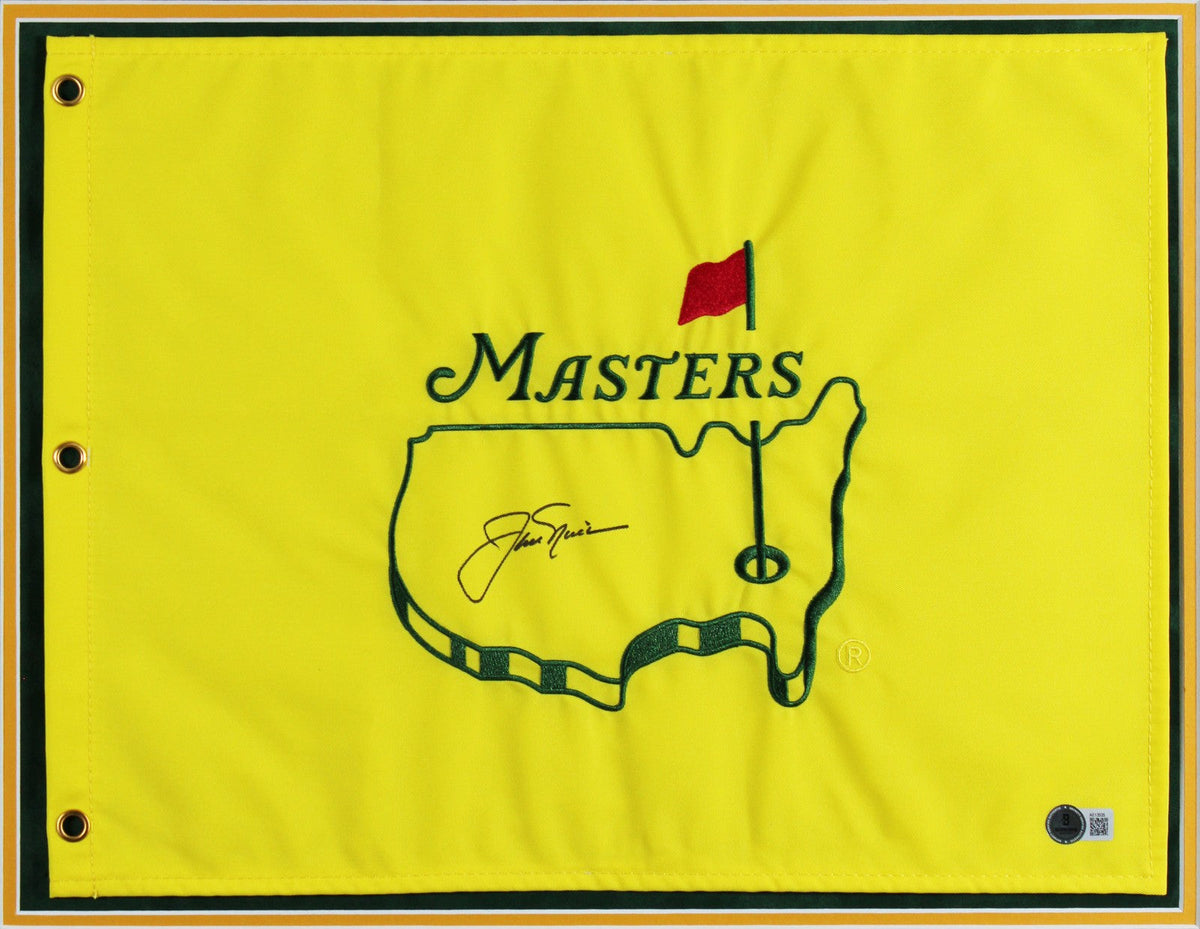 Jack Nicklaus Authentic Signed & Framed Yellow Masters Pin Flag BAS COA