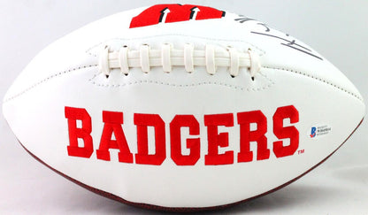 T.J. Watt Autographed Wisconsin Badgers Logo Football- Beckett W *Black