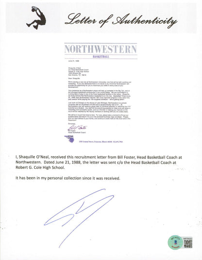 Shaquille O'Neal Authentic Signed 1988 Northwestern Recruitment Letter BAS